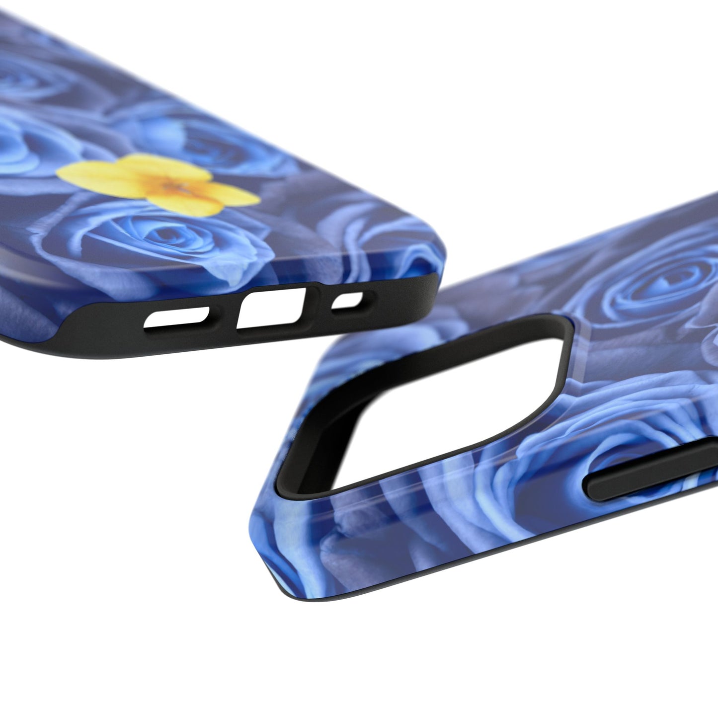 Impact-Resistant Phone Case - Blue Roses & Yellow Flower Design