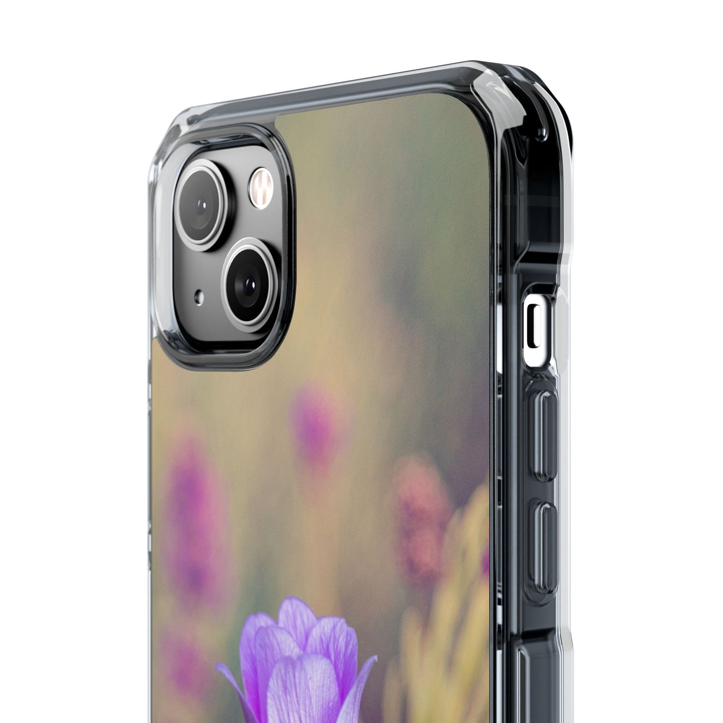 Magnetic Clear Impact Case - Purple Flower on Lavender Field Background