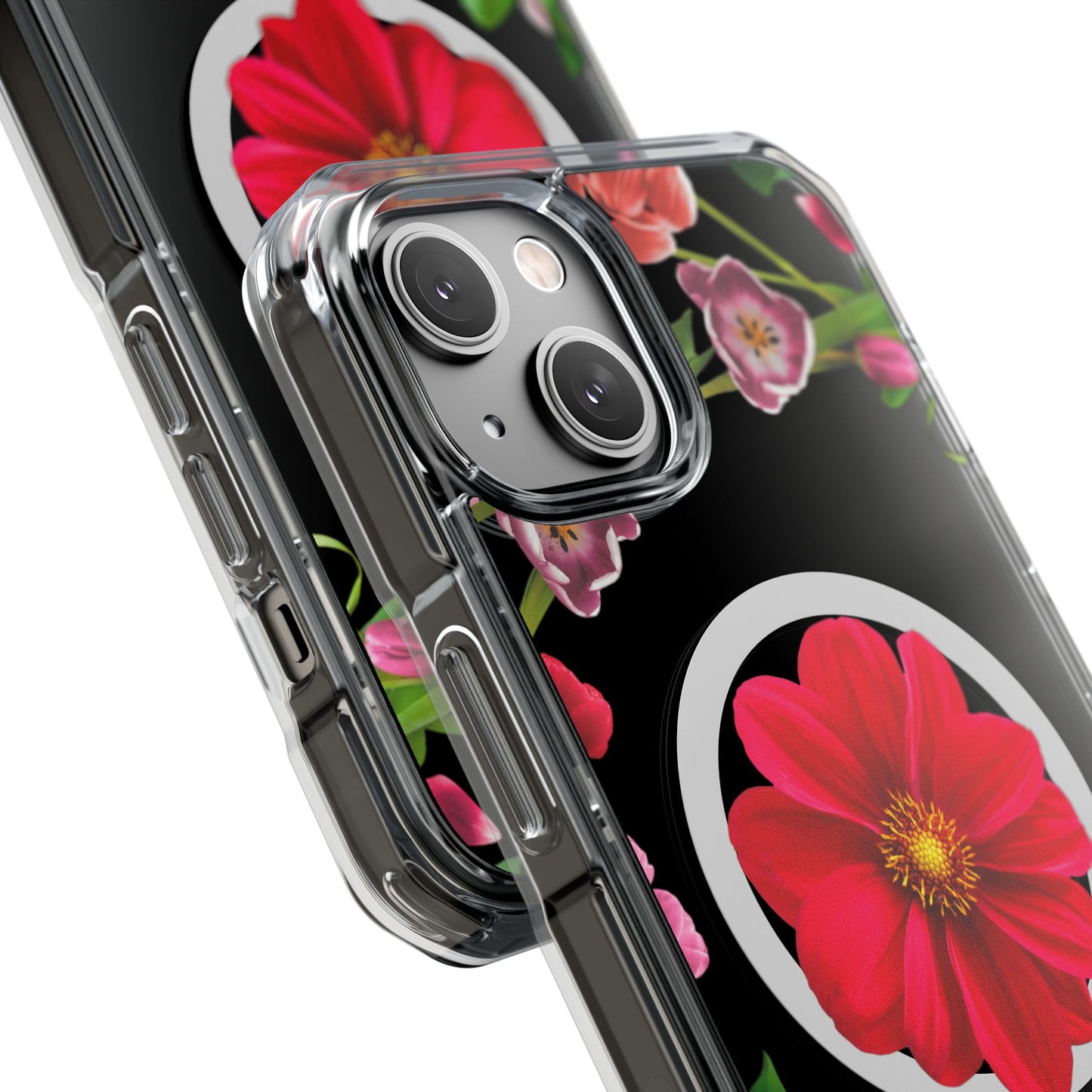 Floral Magnetic Clear Impact Case- Red Flower