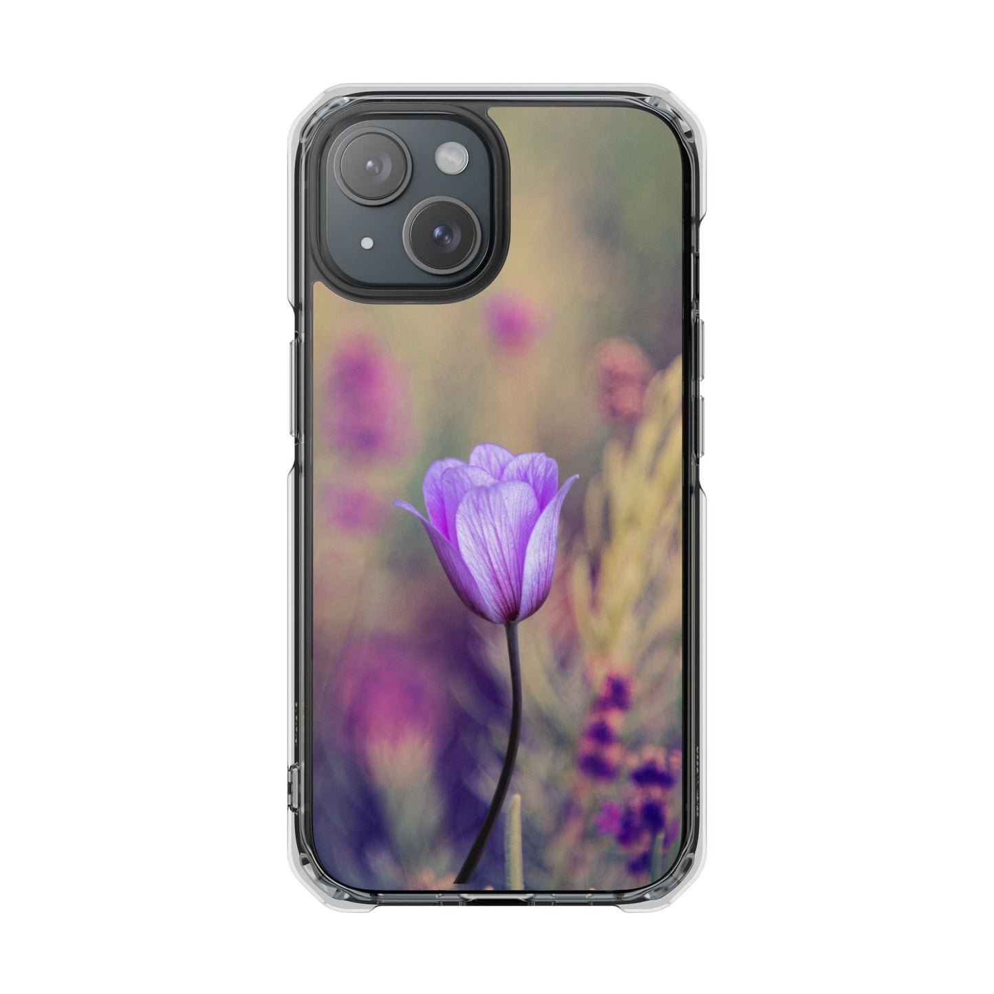 Magnetic Clear Impact Case - Purple Flower on Lavender Field Background