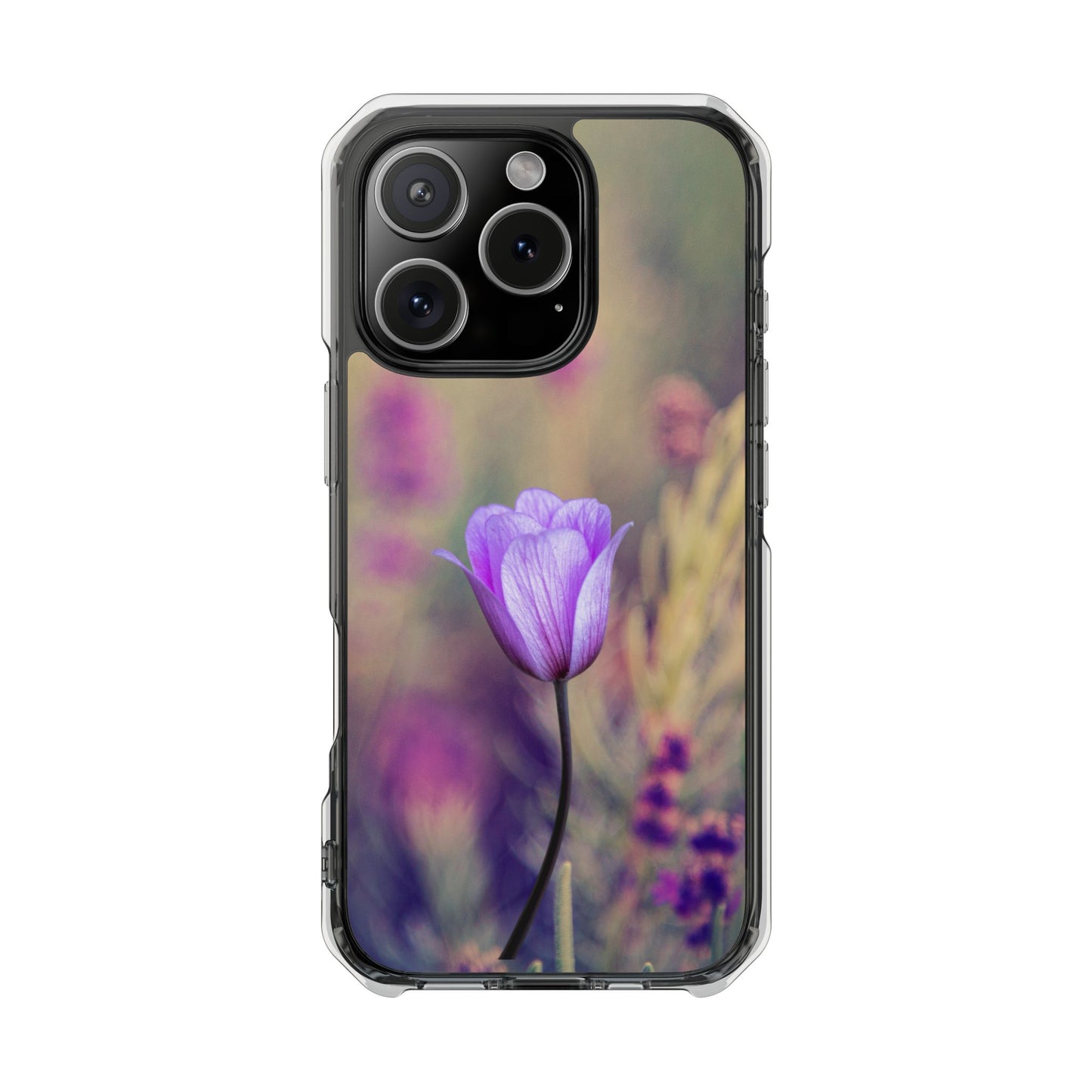 Magnetic Clear Impact Case - Purple Flower on Lavender Field Background