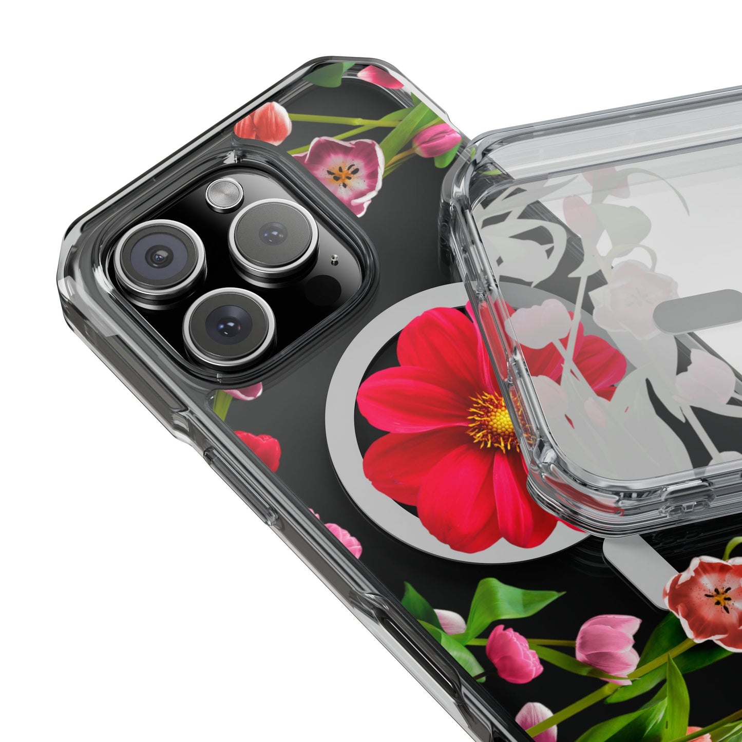 Floral Magnetic Clear Impact Case- Red Flower