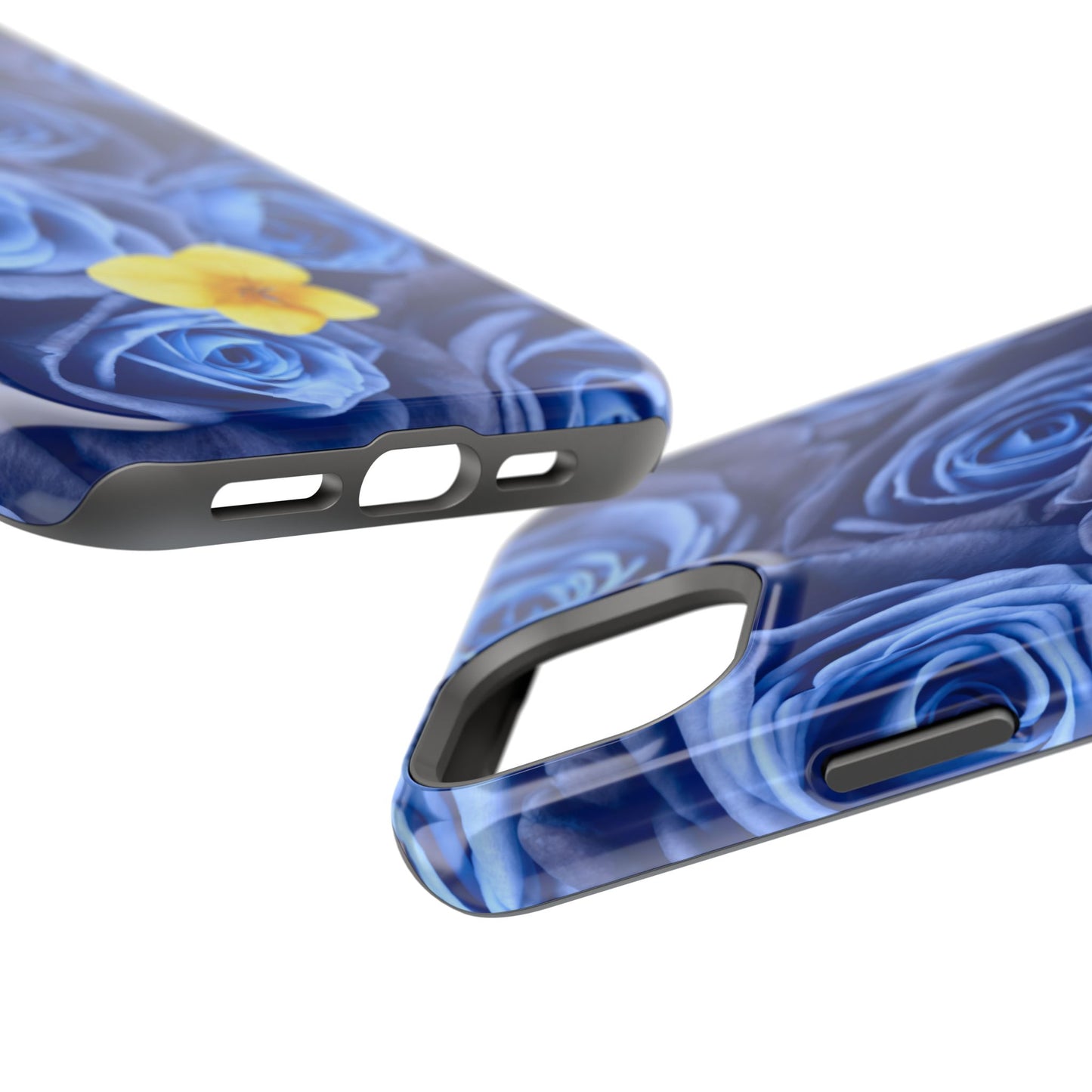 Impact-Resistant Phone Case - Blue Roses & Yellow Flower Design