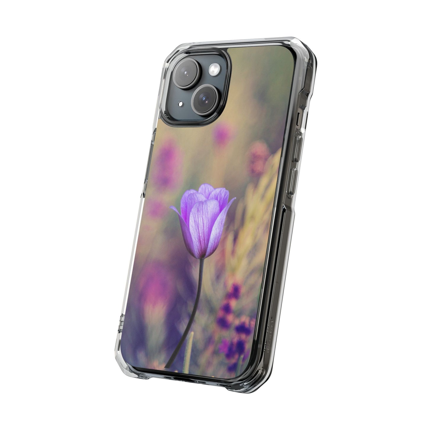 Magnetic Clear Impact Case - Purple Flower on Lavender Field Background