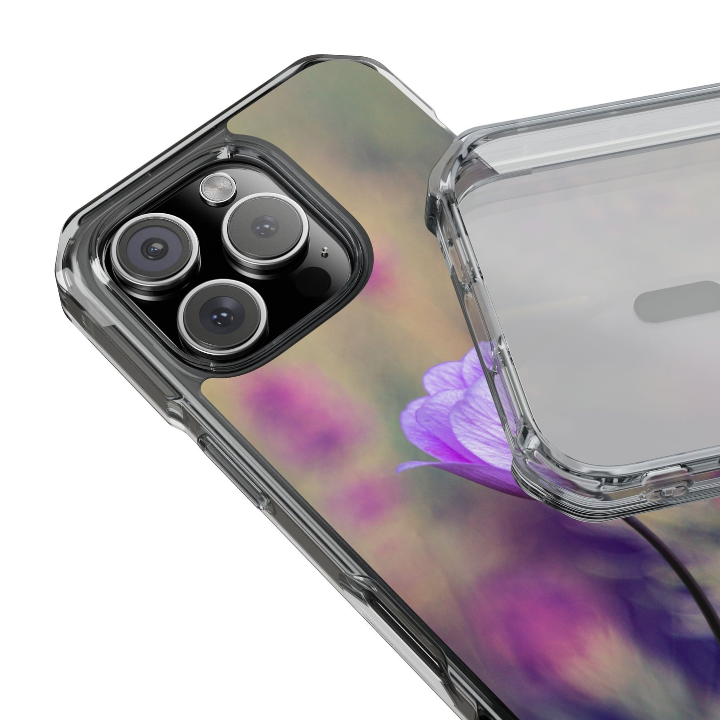 Magnetic Clear Impact Case - Purple Flower on Lavender Field Background