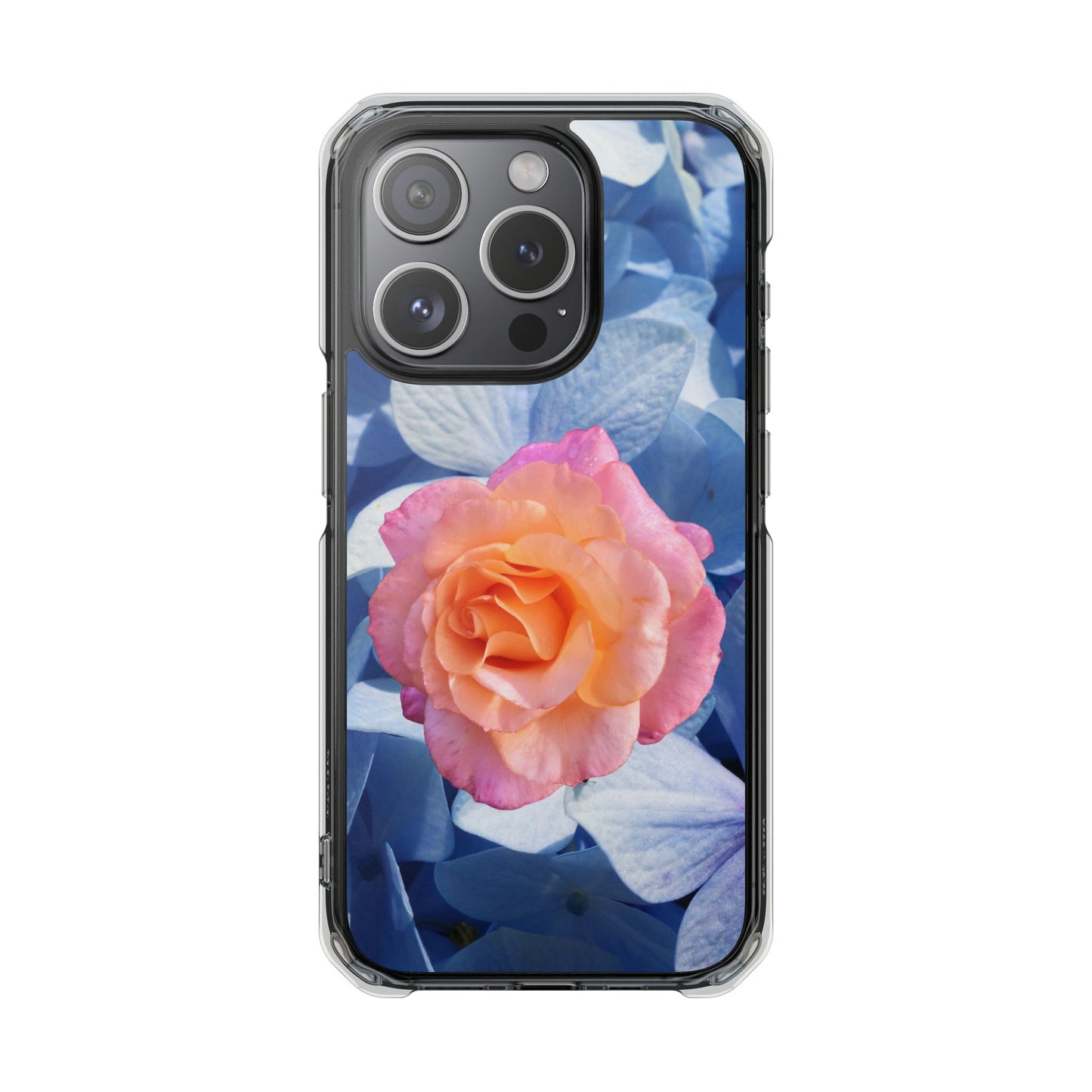 Magnetic Clear Impact Case- Rose on Blue Flowers Background