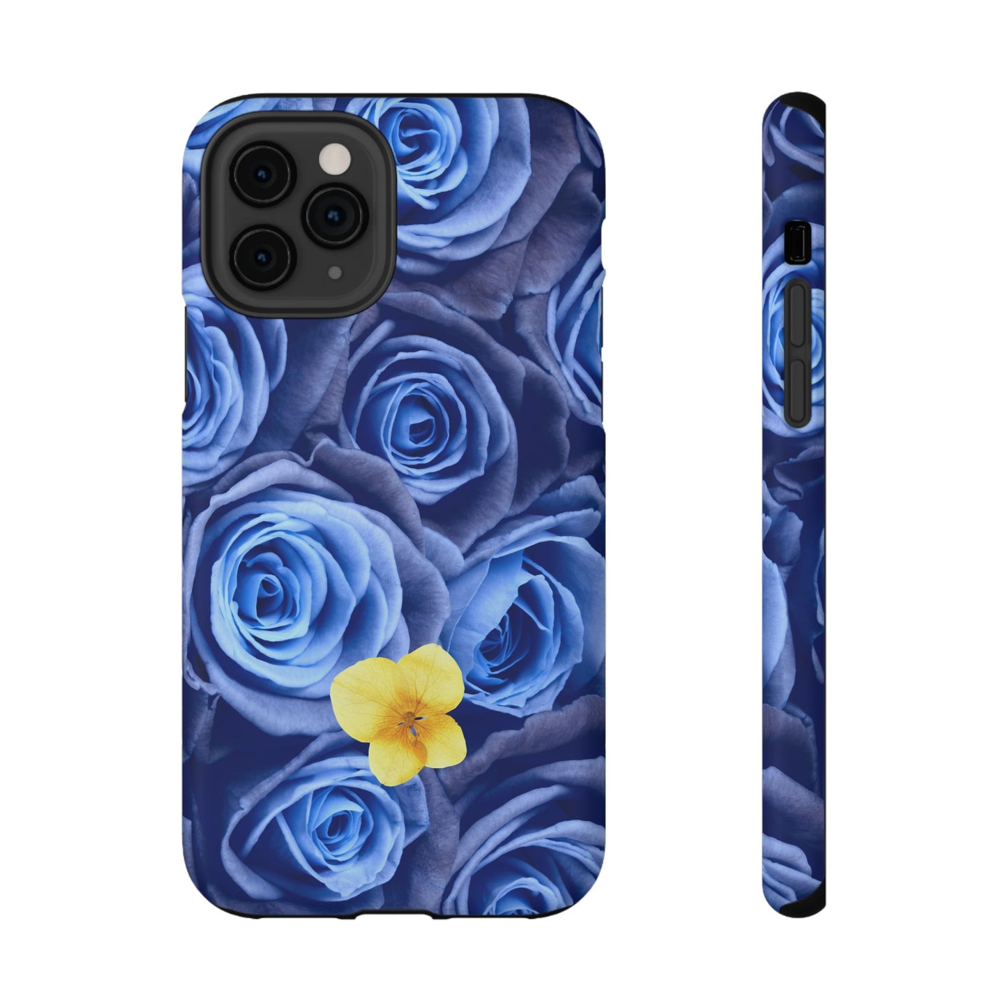 Impact-Resistant Phone Case - Blue Roses & Yellow Flower Design