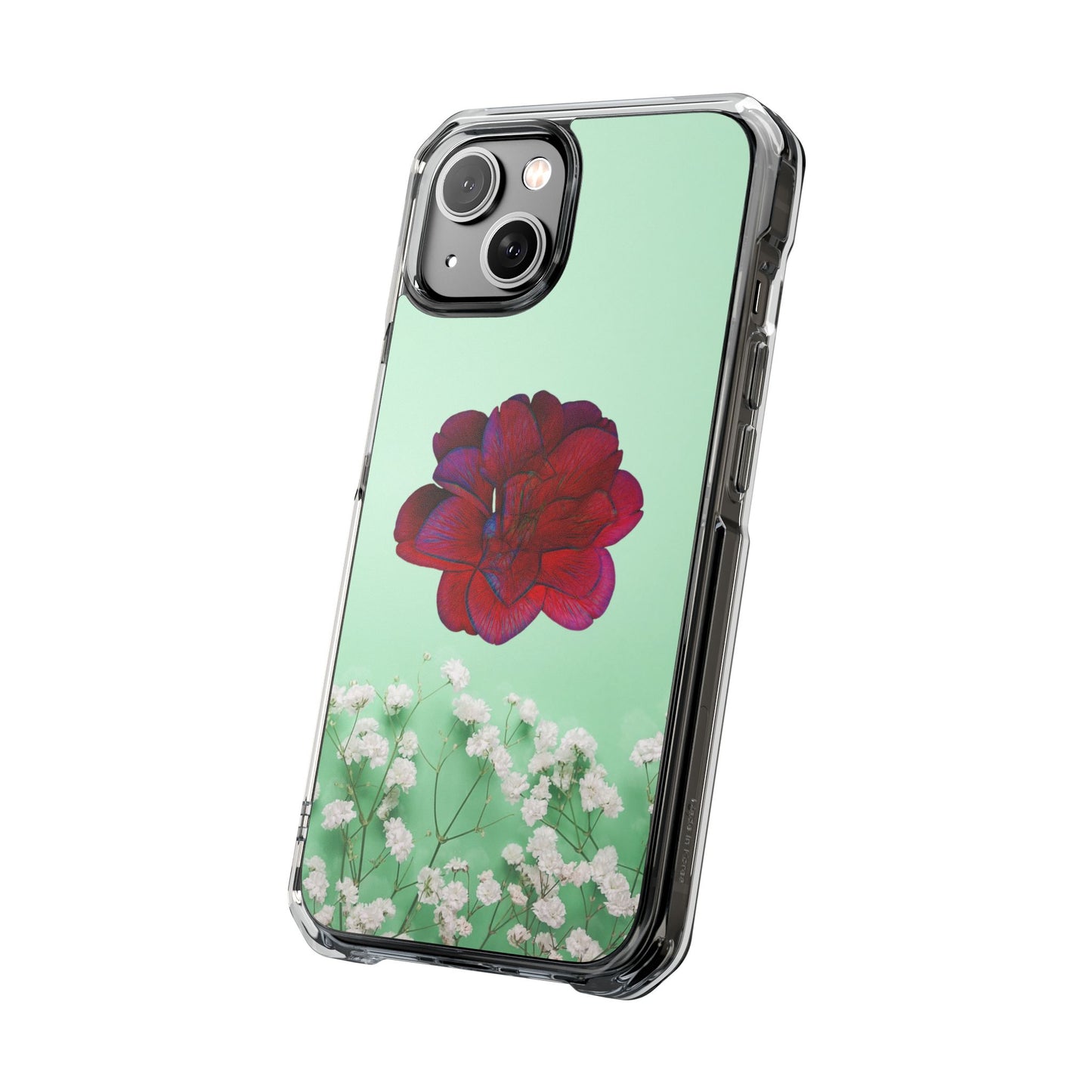 Magnetic Clear Impact Case - Red Beautiful Flower Design