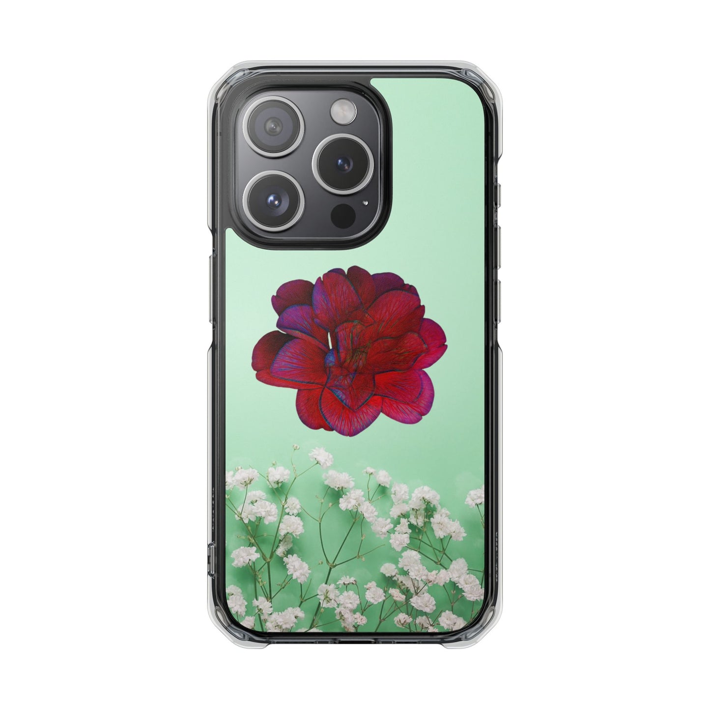 Magnetic Clear Impact Case - Red Beautiful Flower Design