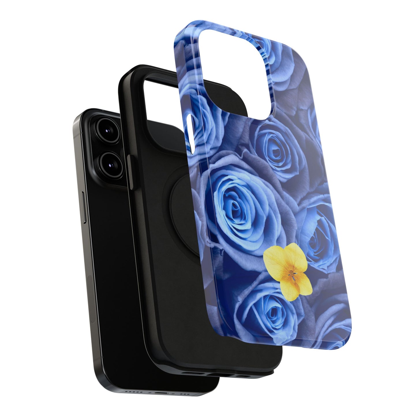 Impact-Resistant Phone Case - Blue Roses & Yellow Flower Design