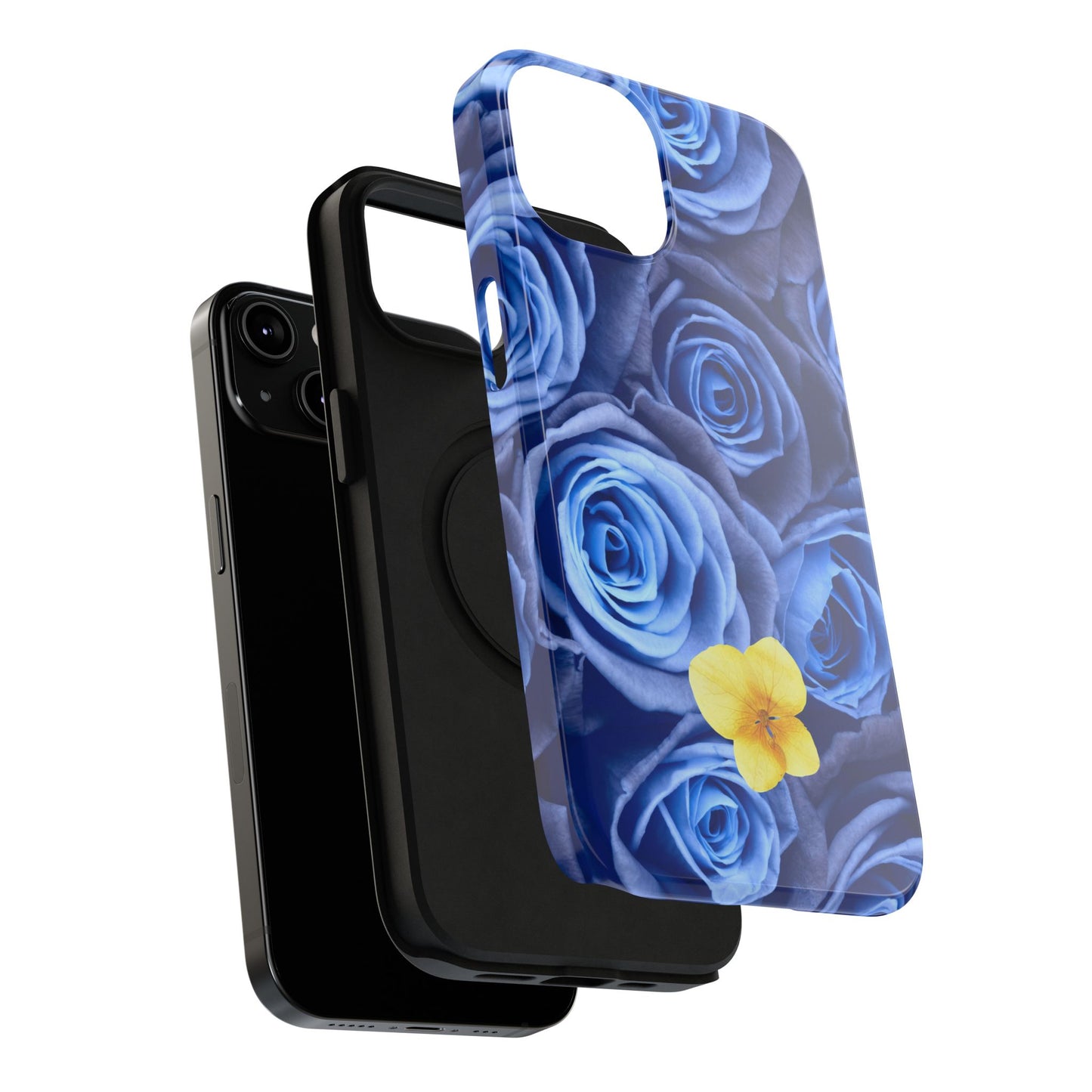 Impact-Resistant Phone Case - Blue Roses & Yellow Flower Design