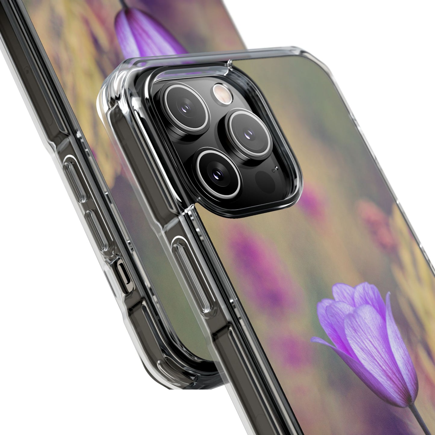 Magnetic Clear Impact Case - Purple Flower on Lavender Field Background