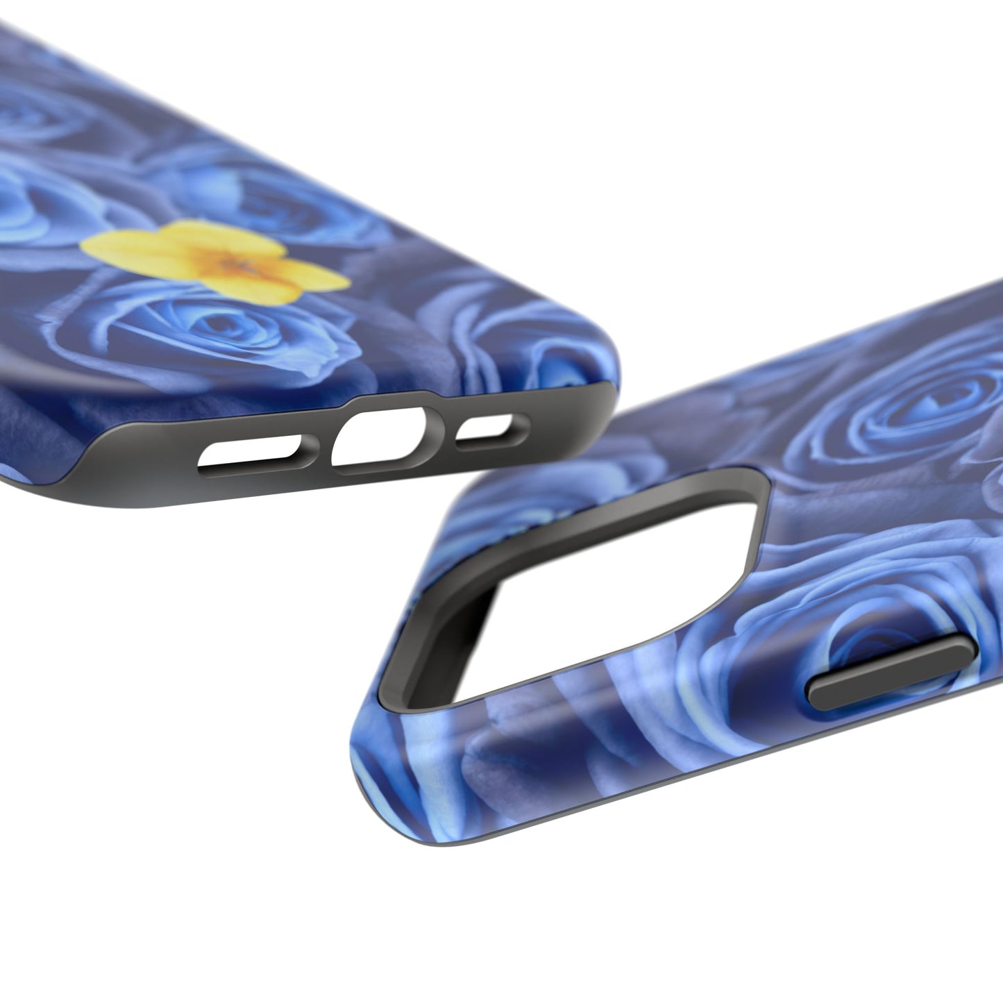 Impact-Resistant Phone Case - Blue Roses & Yellow Flower Design