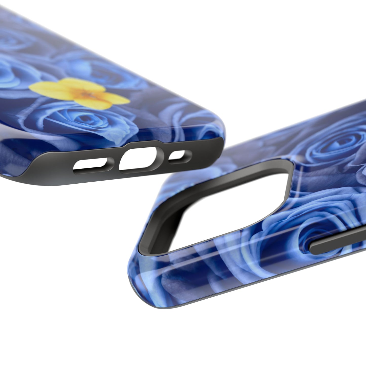 Impact-Resistant Phone Case - Blue Roses & Yellow Flower Design