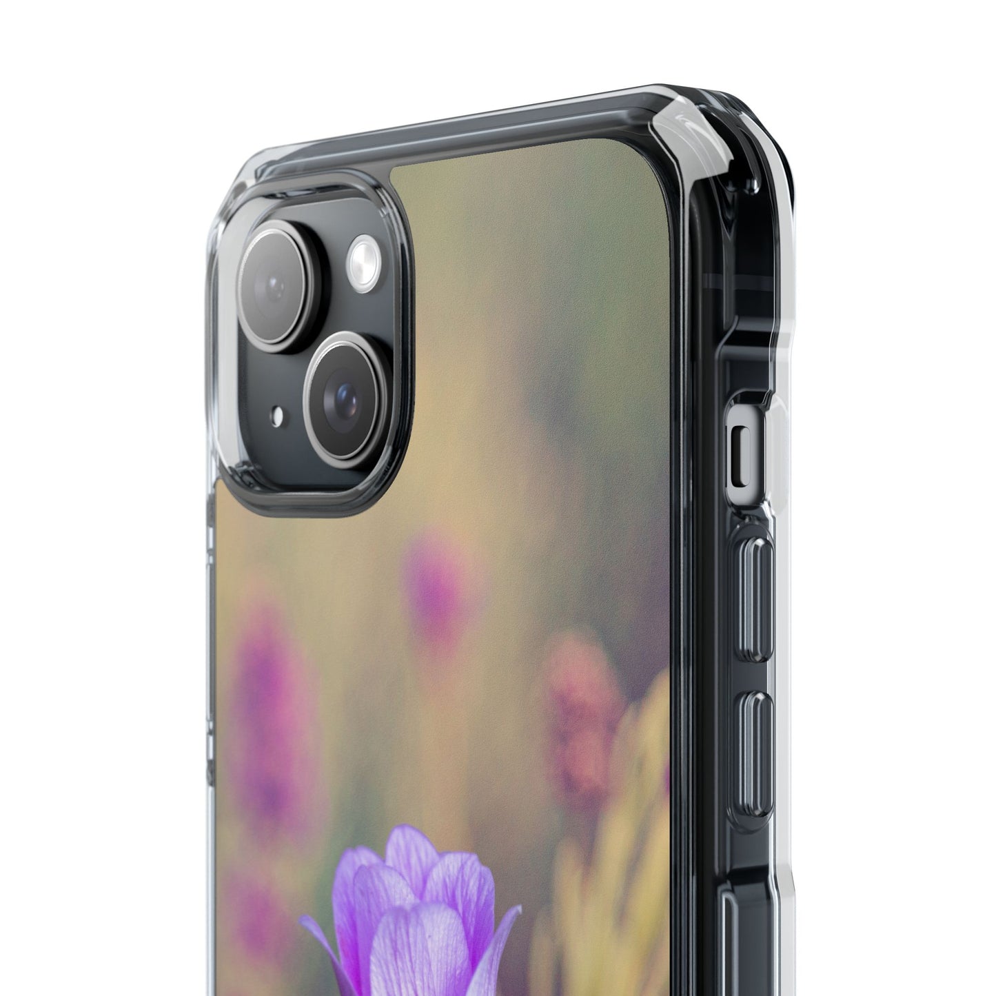 Magnetic Clear Impact Case - Purple Flower on Lavender Field Background