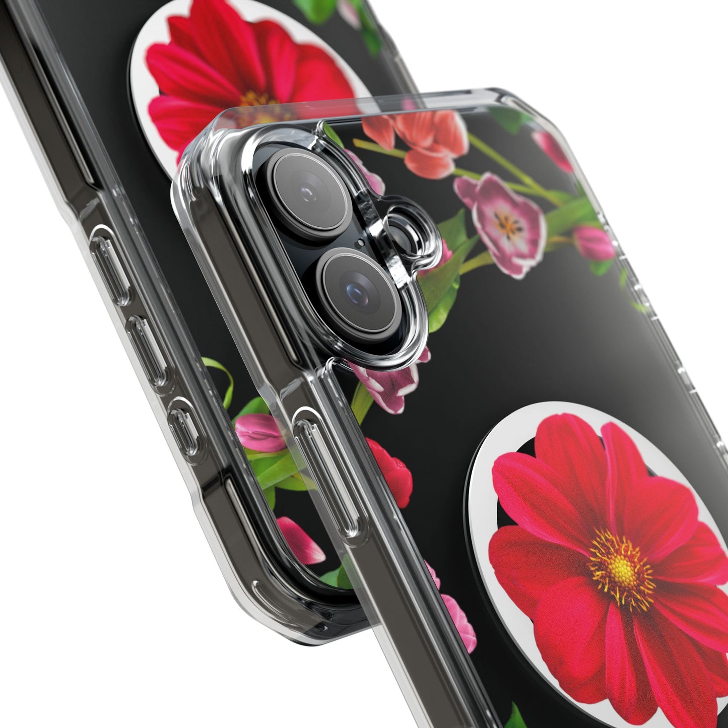 Floral Magnetic Clear Impact Case- Red Flower