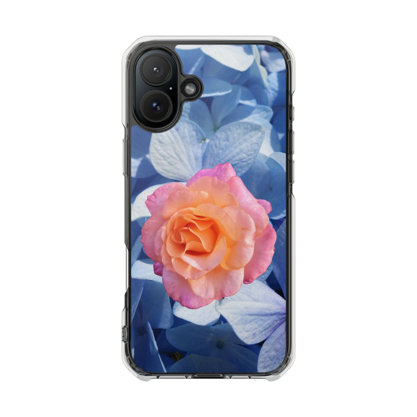 Magnetic Clear Impact Case- Rose on Blue Flowers Background