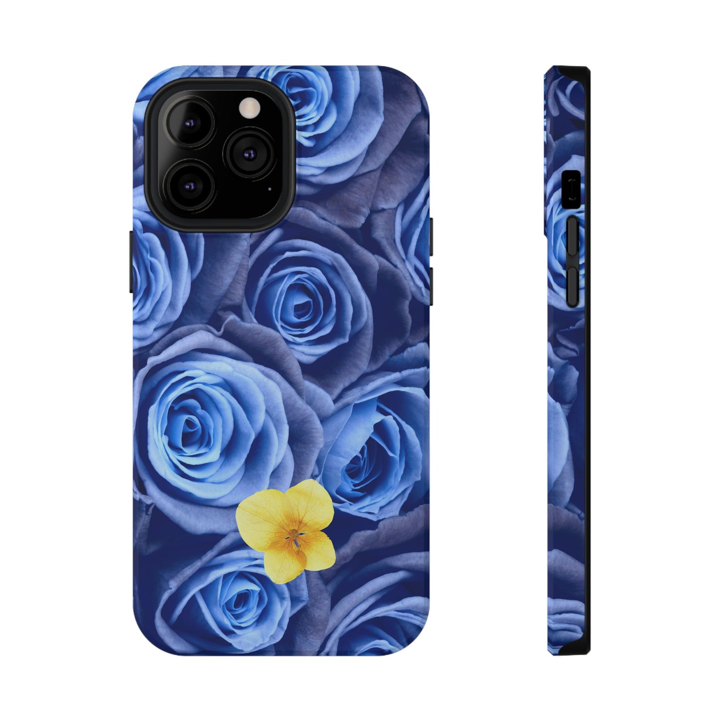 Impact-Resistant Phone Case - Blue Roses & Yellow Flower Design