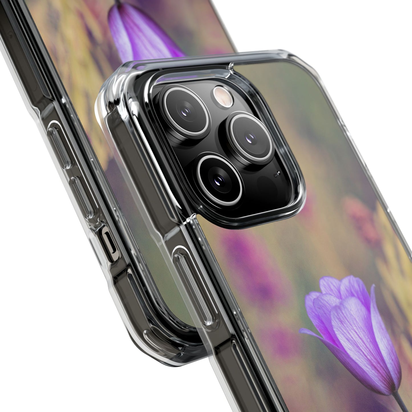 Magnetic Clear Impact Case - Purple Flower on Lavender Field Background