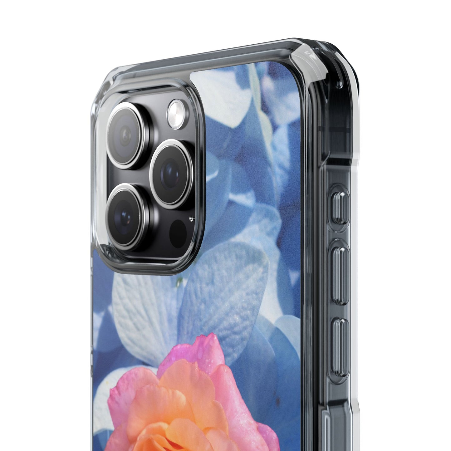 Magnetic Clear Impact Case- Rose on Blue Flowers Background