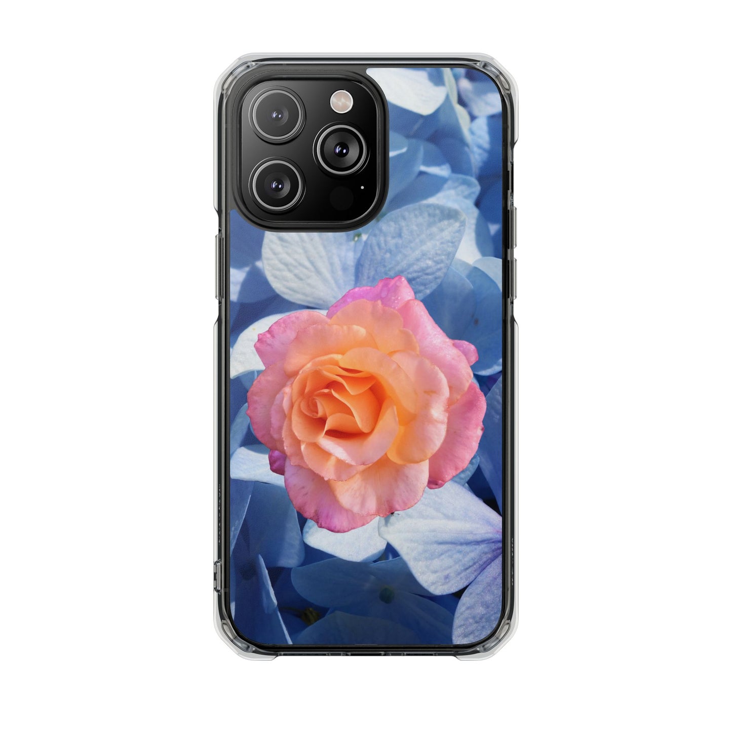 Magnetic Clear Impact Case- Rose on Blue Flowers Background