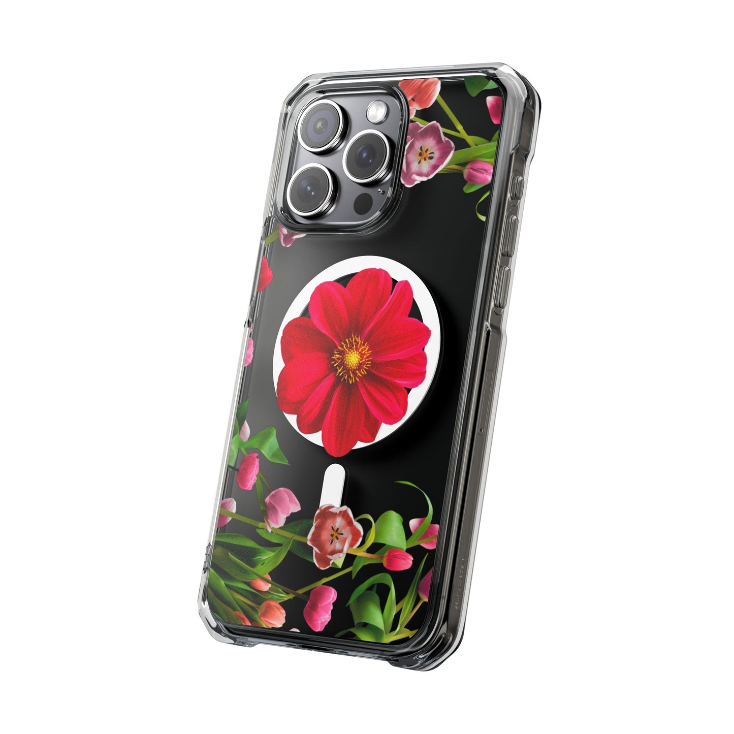 Floral Magnetic Clear Impact Case- Red Flower