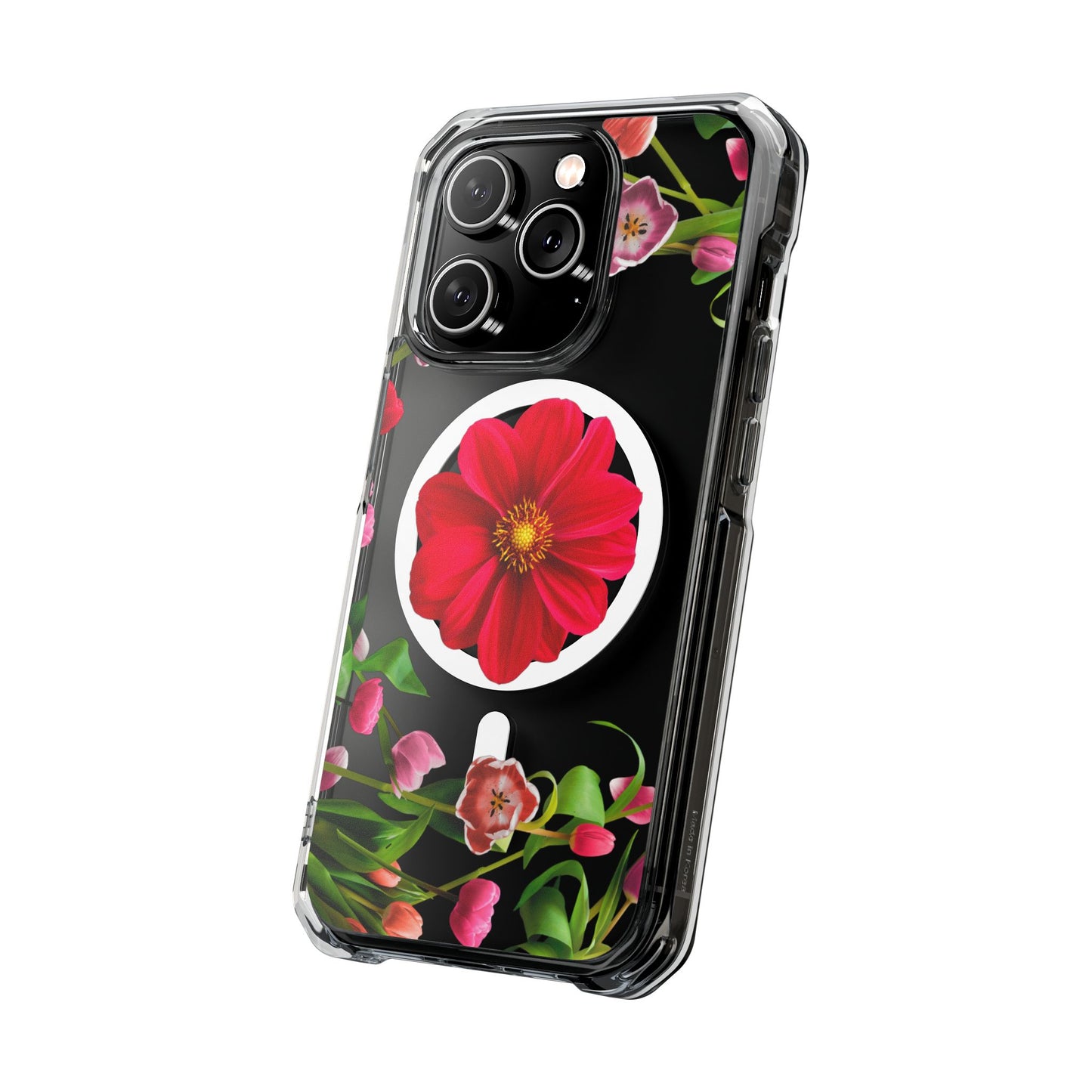 Floral Magnetic Clear Impact Case- Red Flower