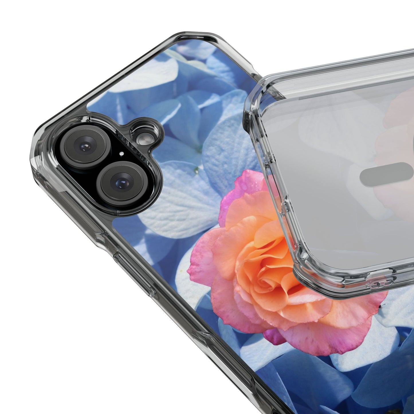 Magnetic Clear Impact Case- Rose on Blue Flowers Background