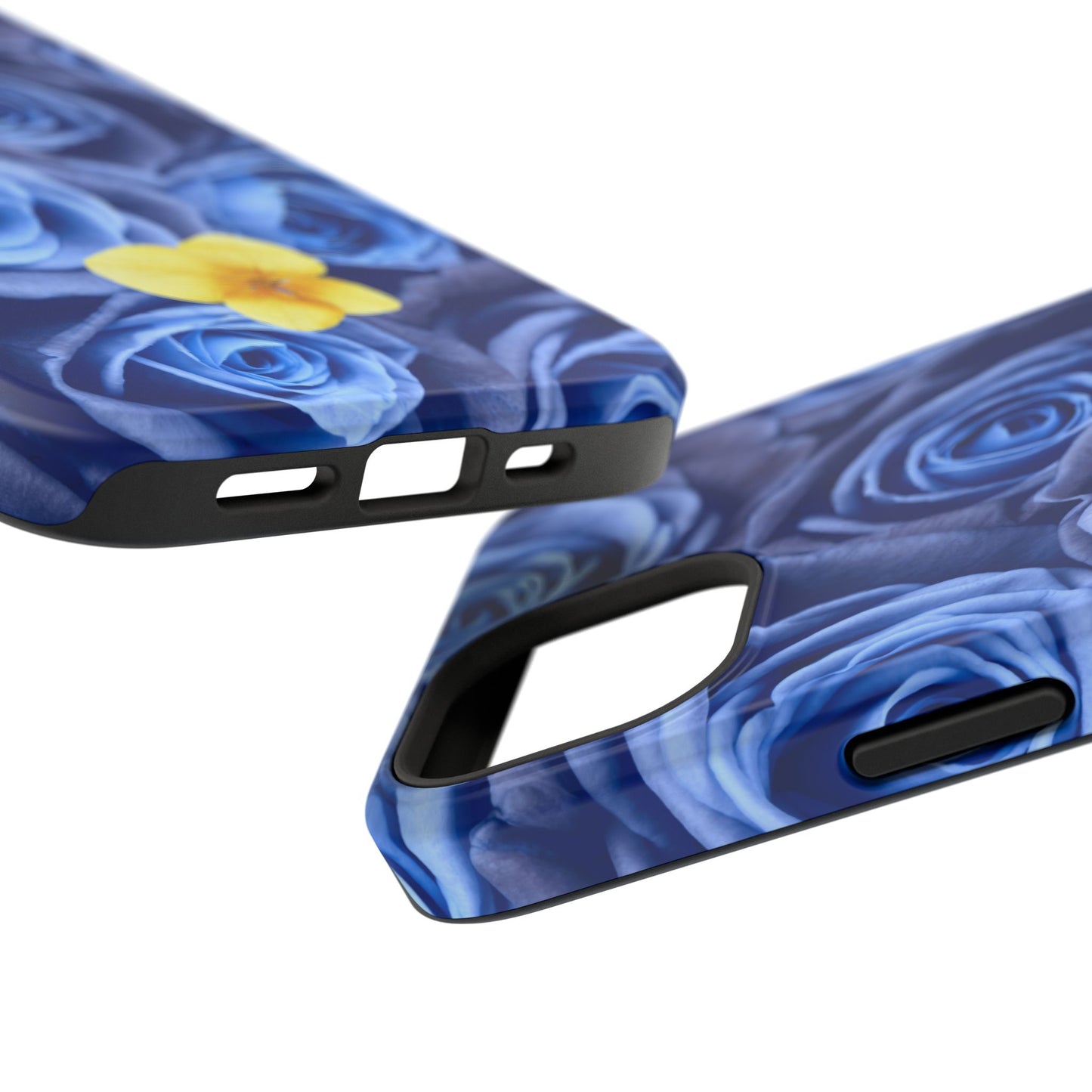 Impact-Resistant Phone Case - Blue Roses & Yellow Flower Design