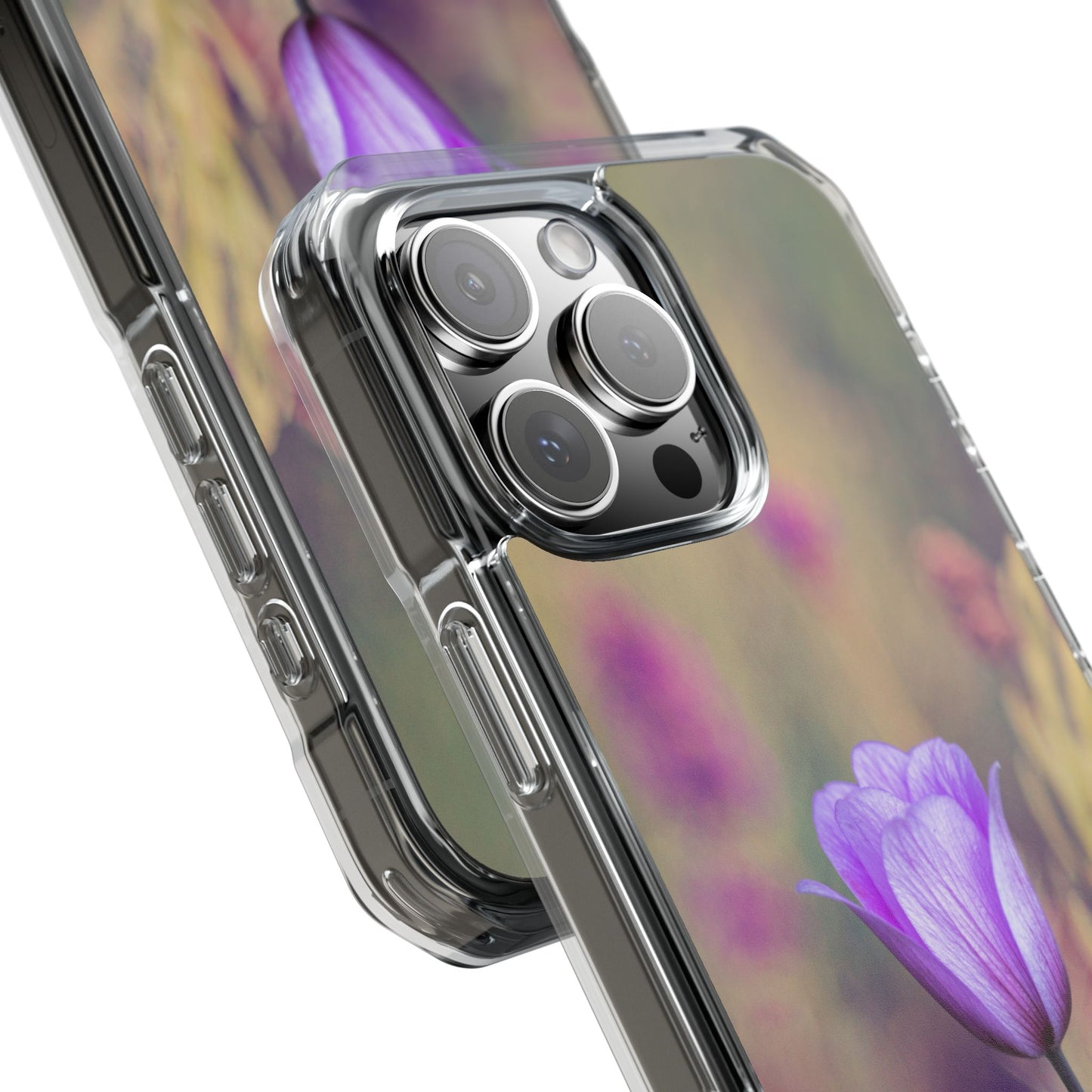 Magnetic Clear Impact Case - Purple Flower on Lavender Field Background