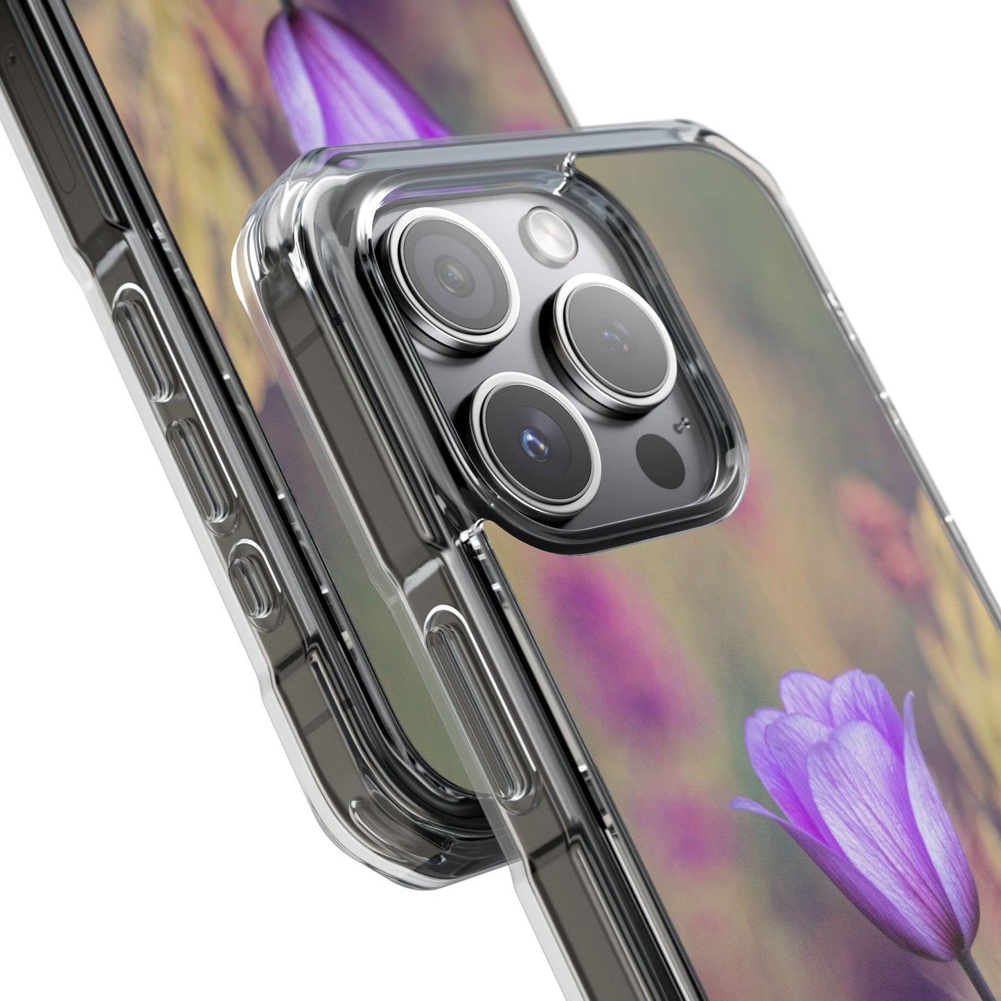 Magnetic Clear Impact Case - Purple Flower on Lavender Field Background