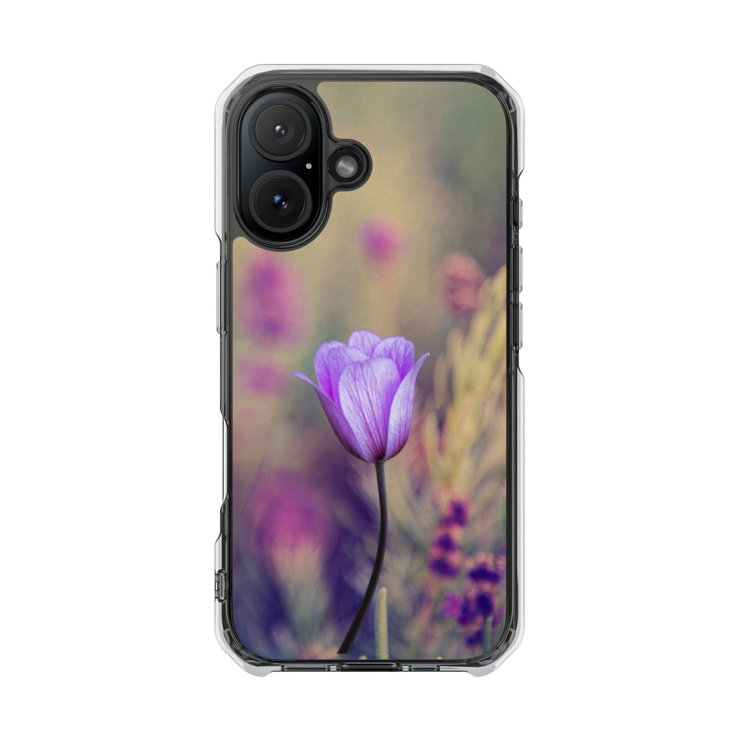 Magnetic Clear Impact Case - Purple Flower on Lavender Field Background