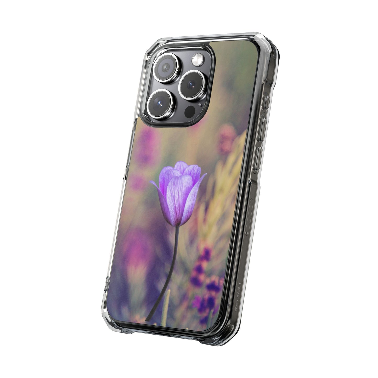 Magnetic Clear Impact Case - Purple Flower on Lavender Field Background