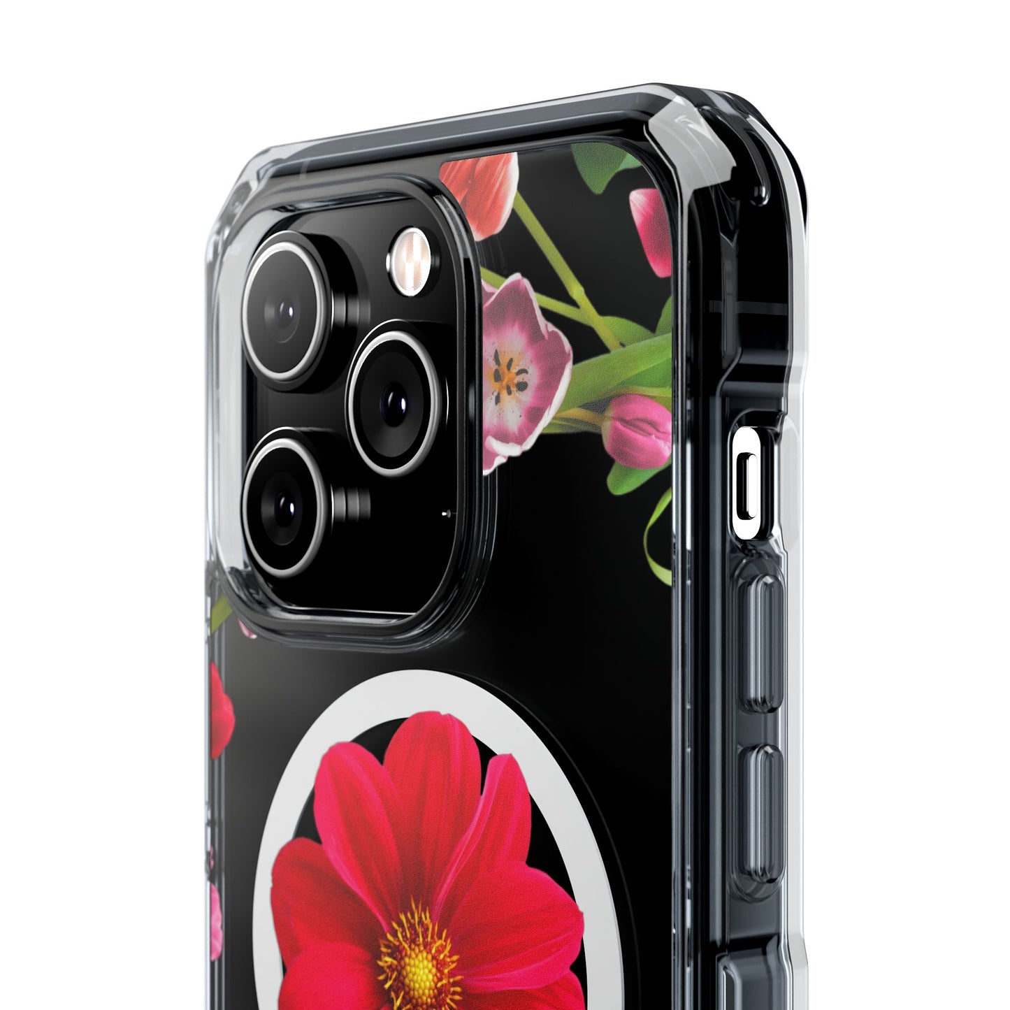 Floral Magnetic Clear Impact Case- Red Flower