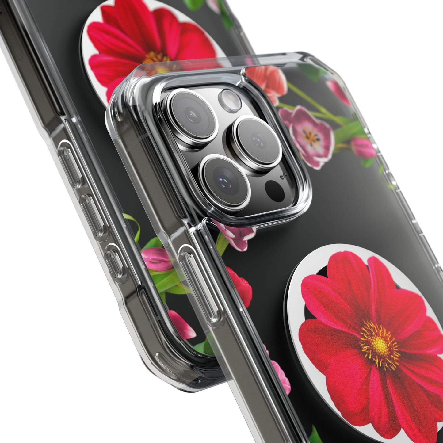 Floral Magnetic Clear Impact Case- Red Flower