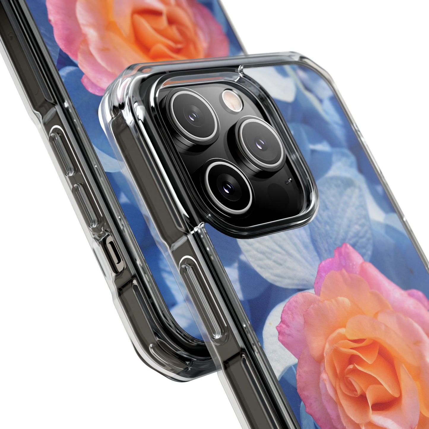 Magnetic Clear Impact Case- Rose on Blue Flowers Background