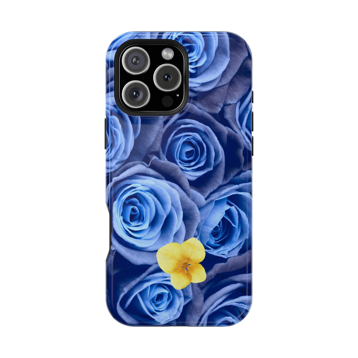 Impact-Resistant Phone Case - Blue Roses & Yellow Flower Design