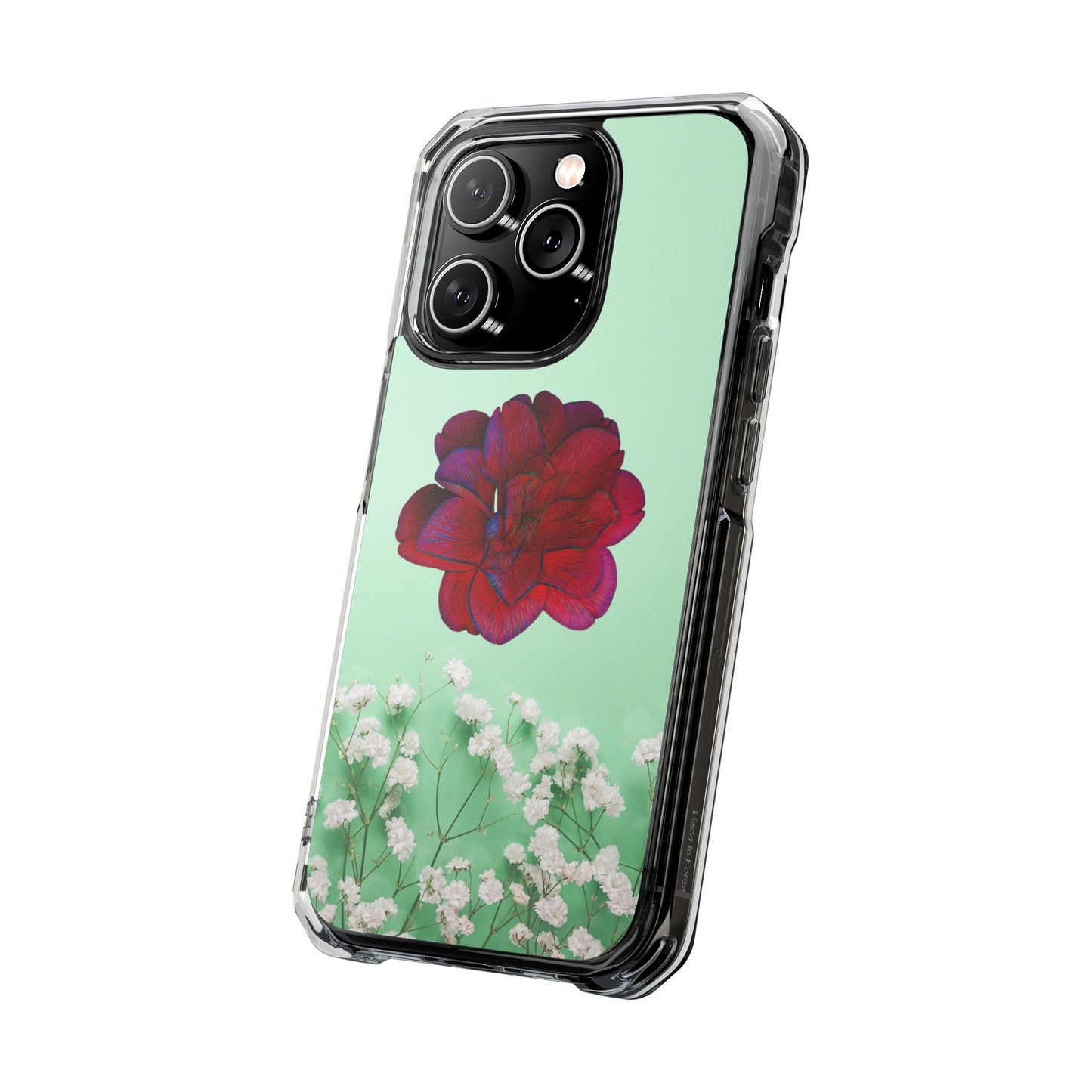 Magnetic Clear Impact Case - Red Beautiful Flower Design