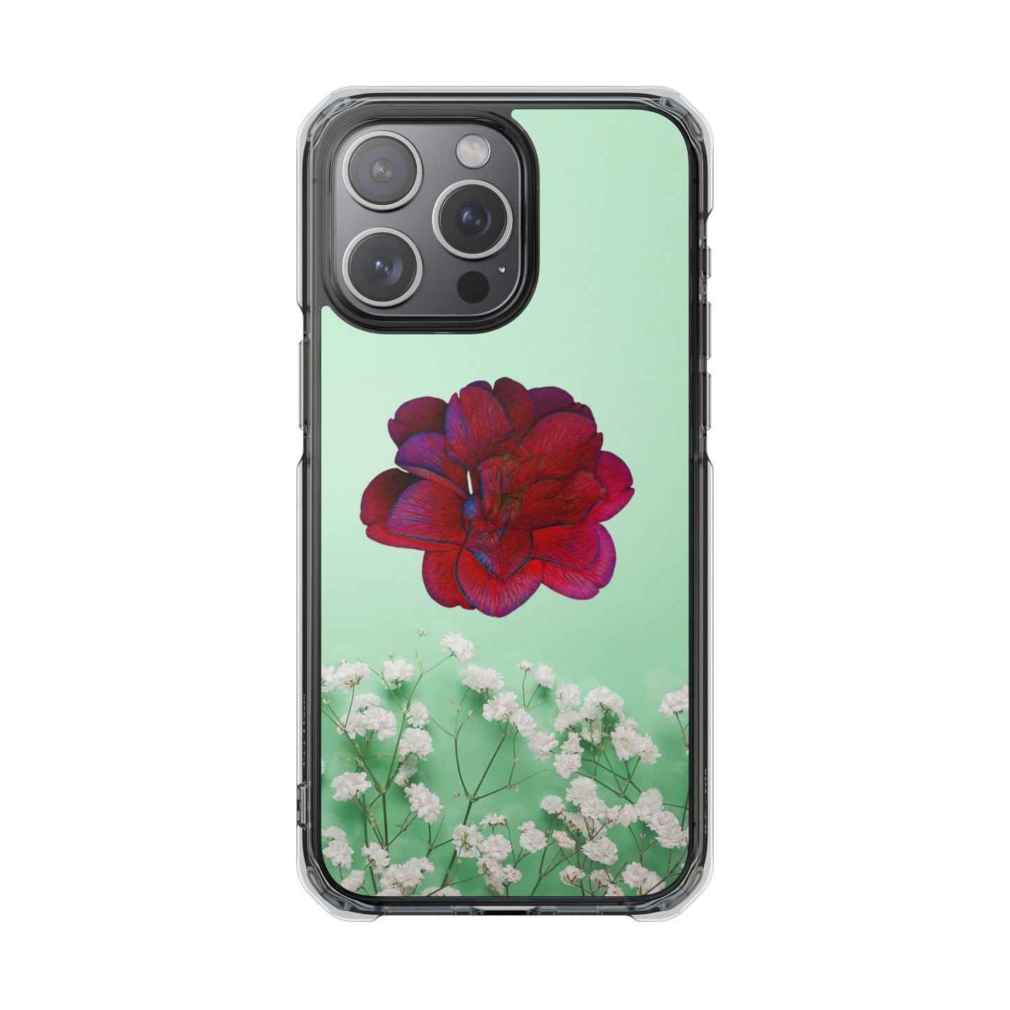 Magnetic Clear Impact Case - Red Beautiful Flower Design