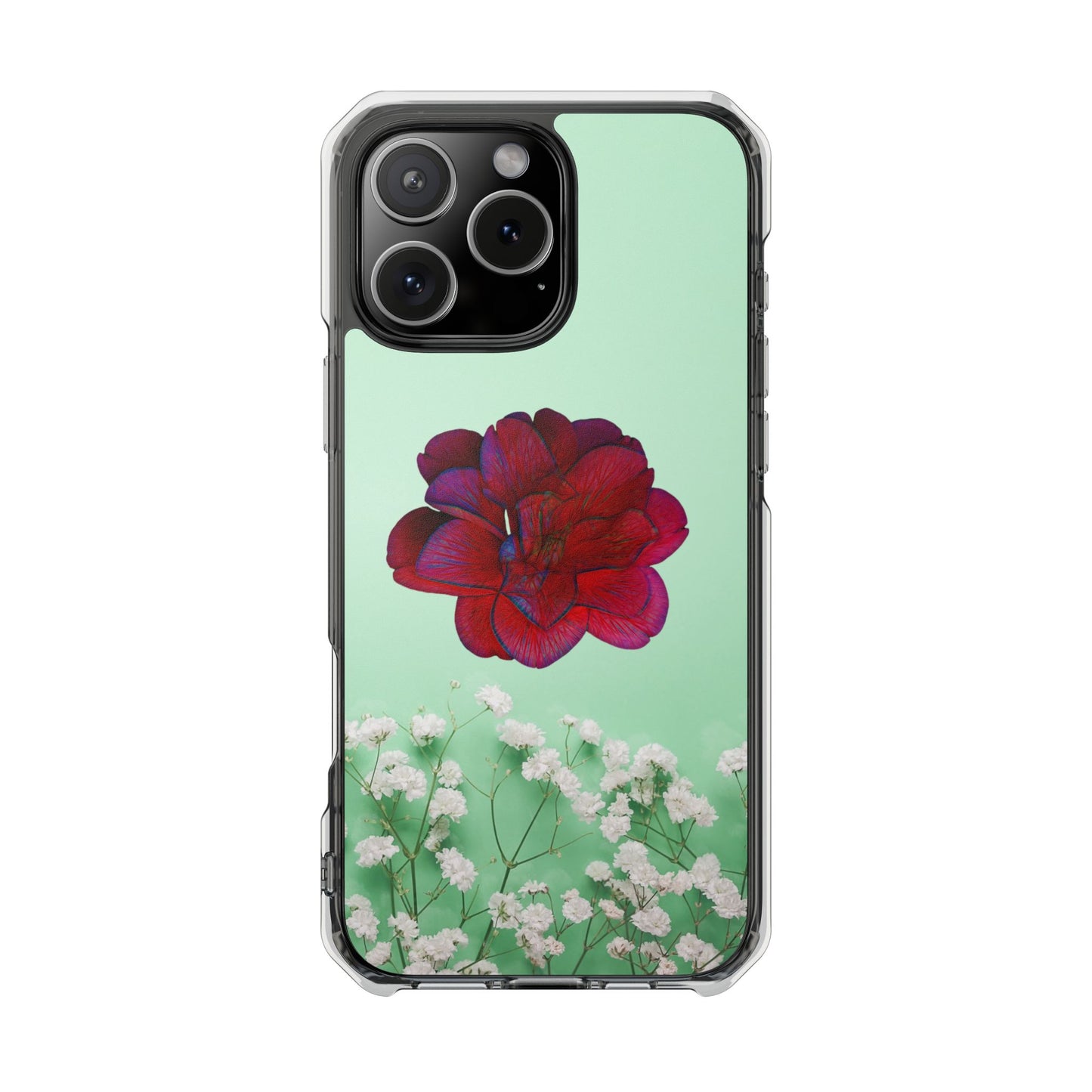 Magnetic Clear Impact Case - Red Beautiful Flower Design