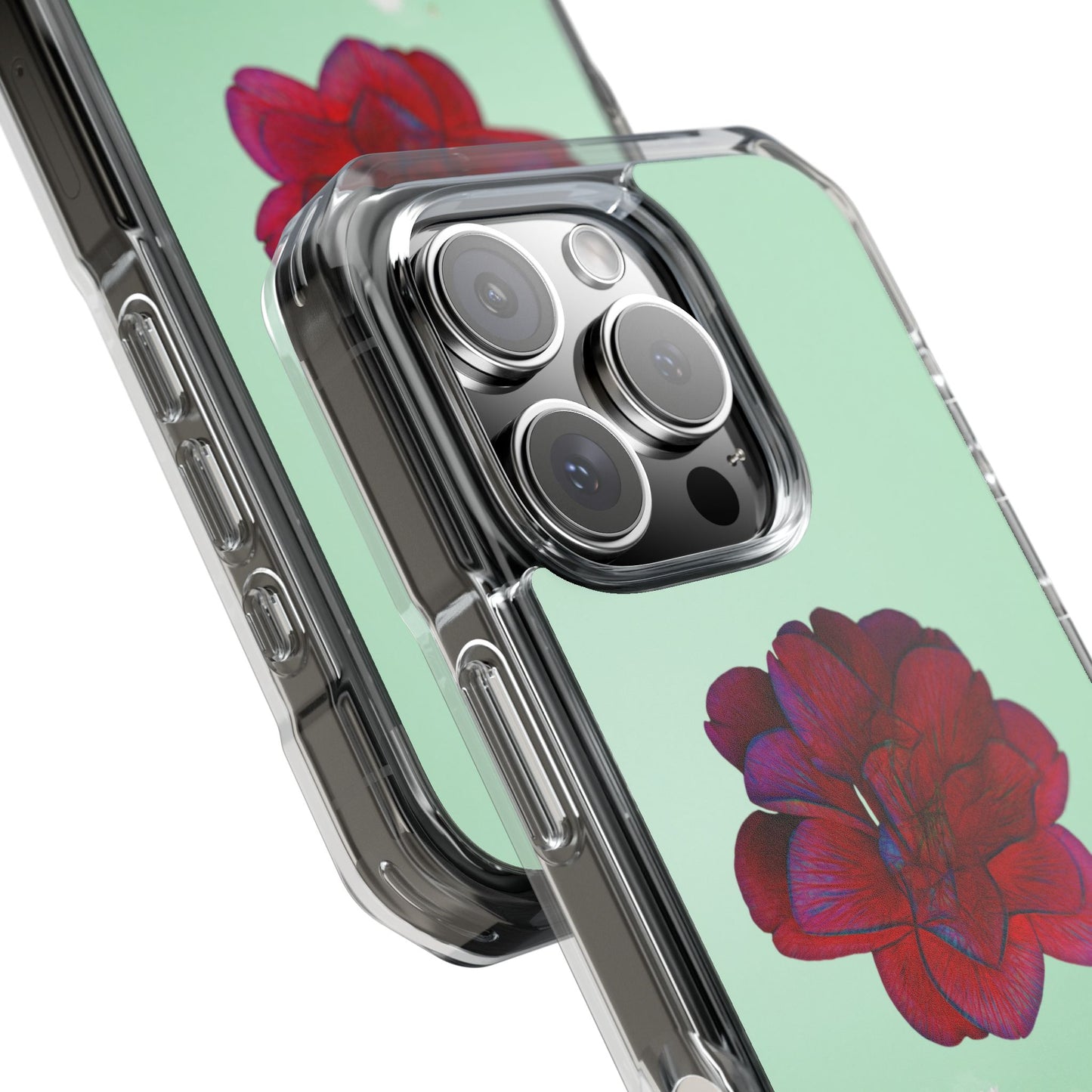 Magnetic Clear Impact Case - Red Beautiful Flower Design