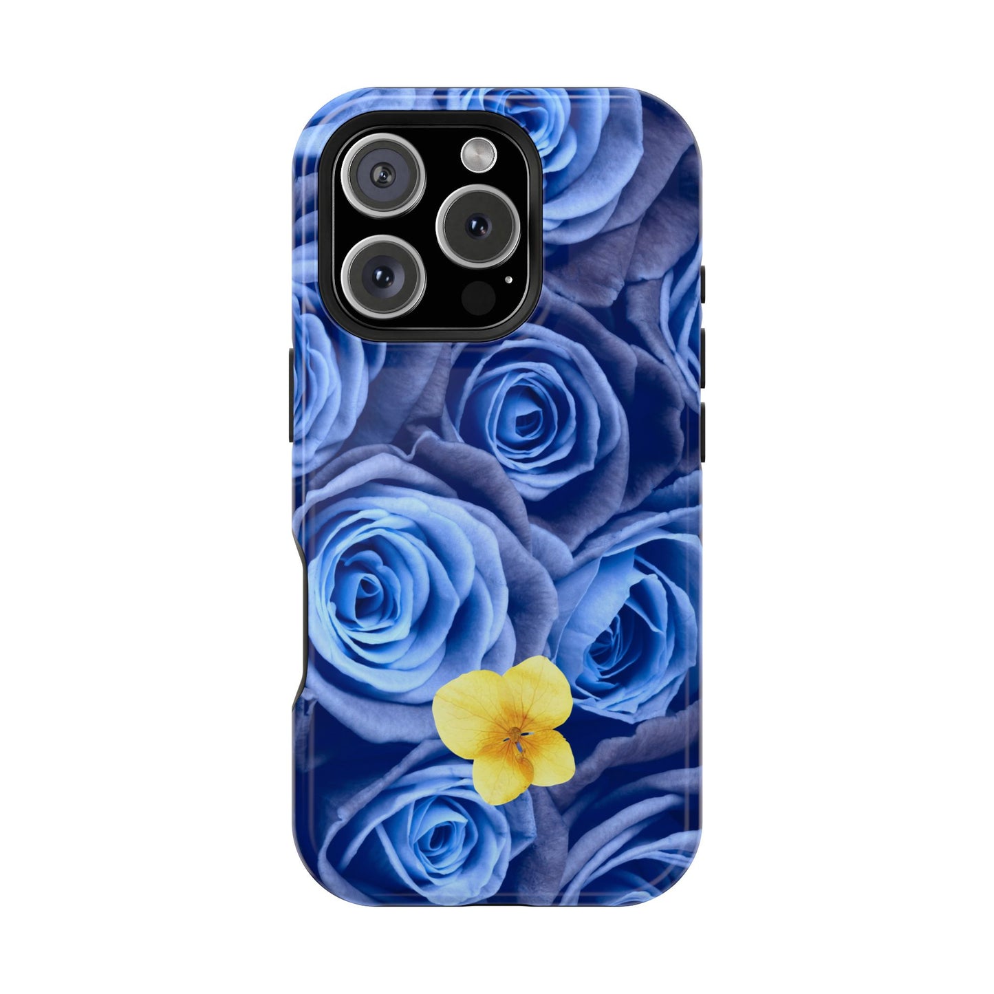 Impact-Resistant Phone Case - Blue Roses & Yellow Flower Design