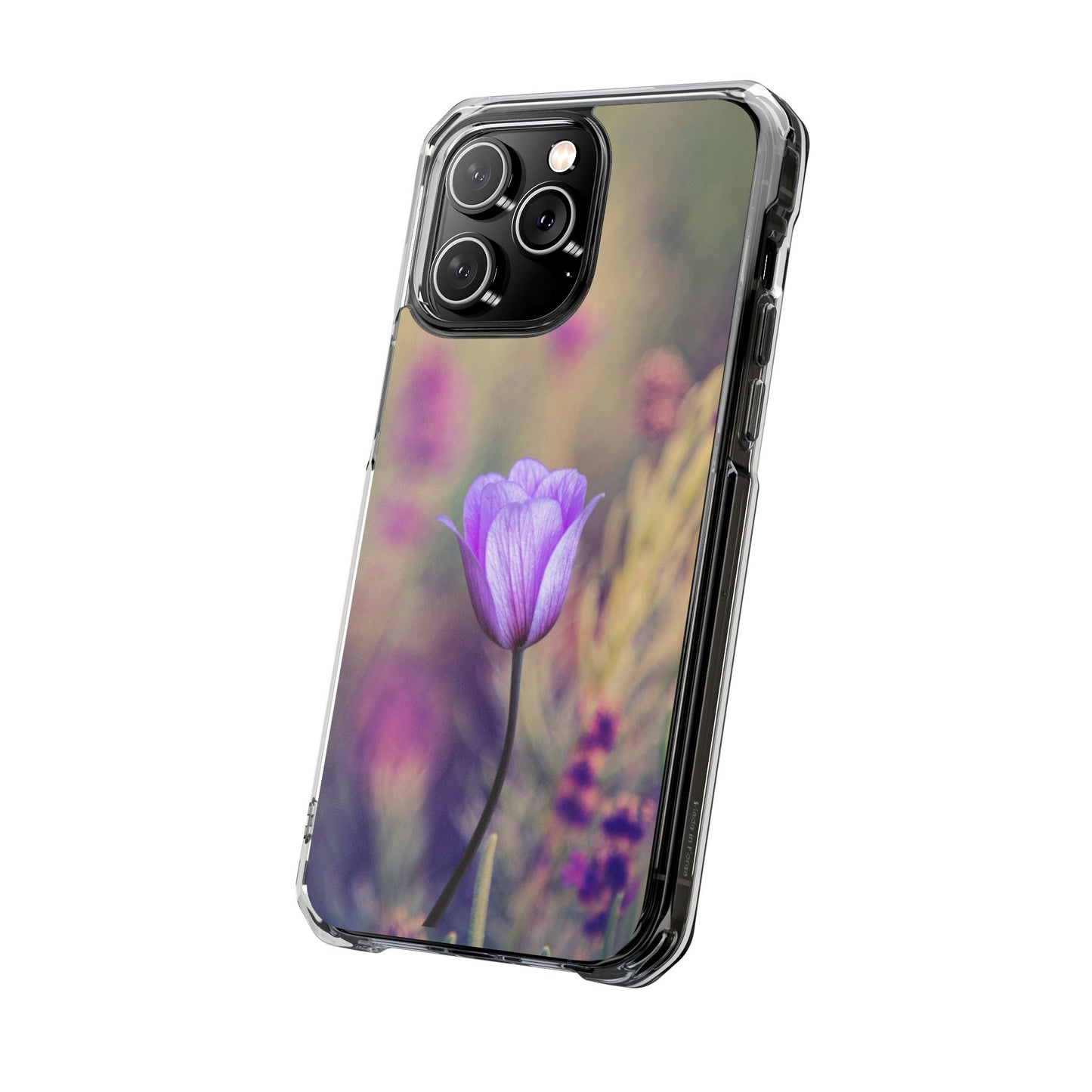 Magnetic Clear Impact Case - Purple Flower on Lavender Field Background