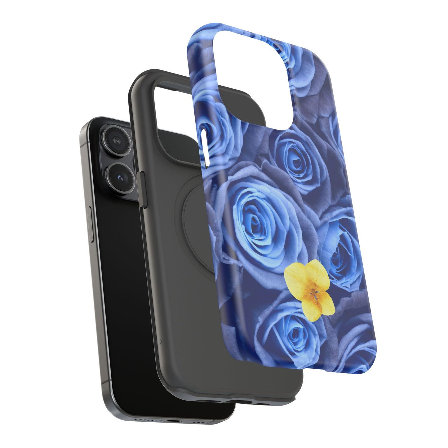 Impact-Resistant Phone Case - Blue Roses & Yellow Flower Design