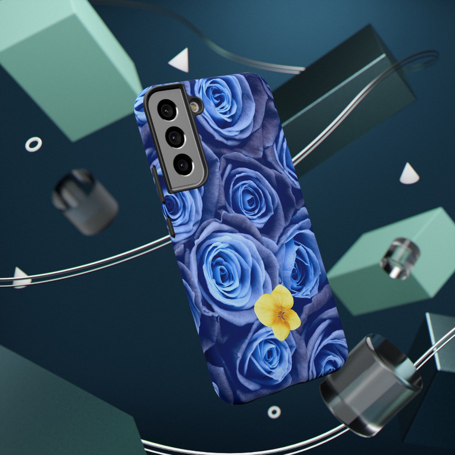 Impact-Resistant Phone Case - Blue Roses & Yellow Flower Design