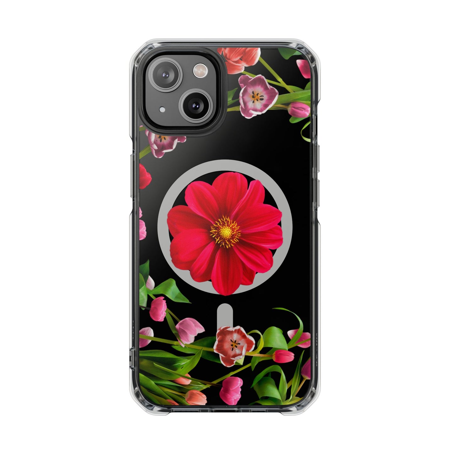 Floral Magnetic Clear Impact Case- Red Flower