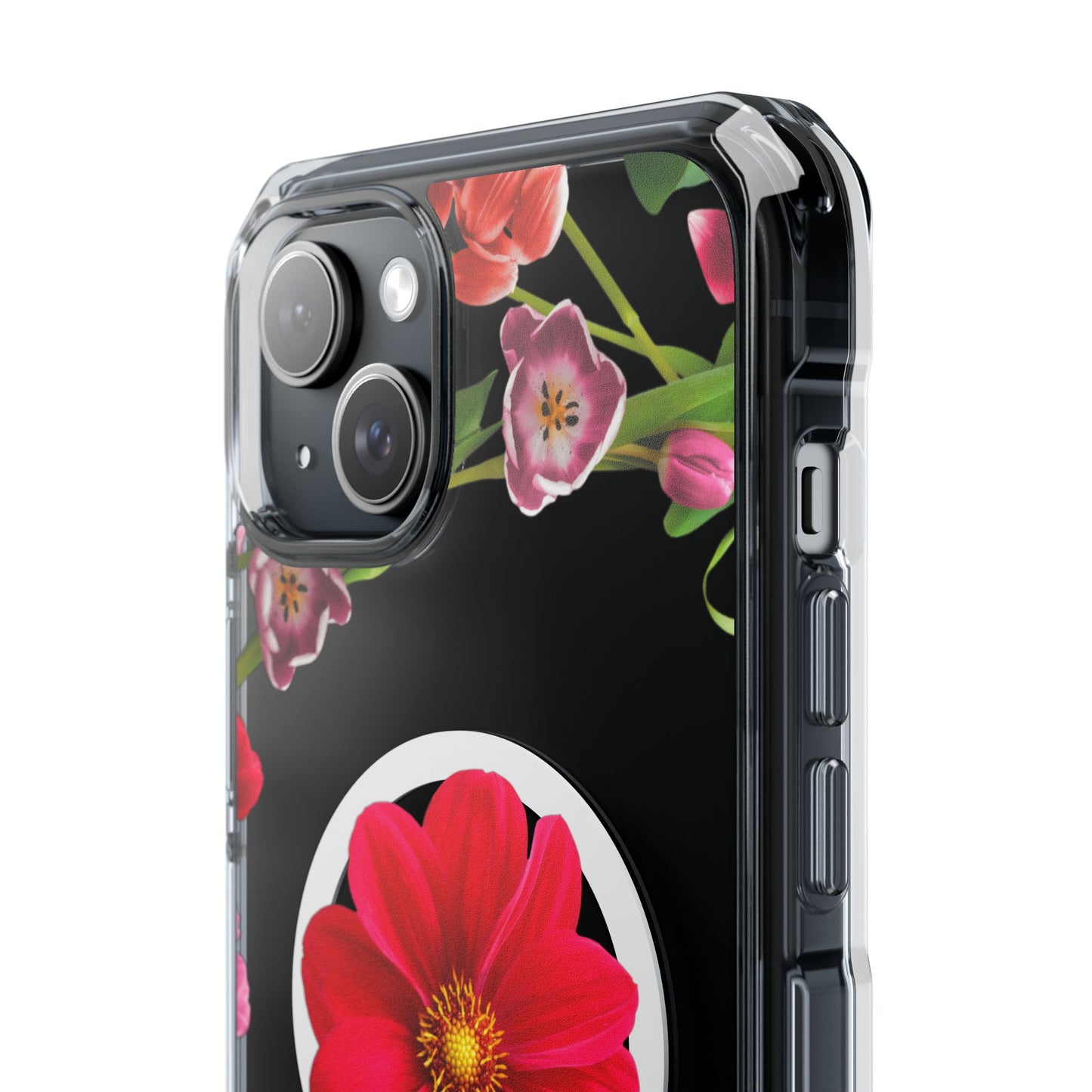 Floral Magnetic Clear Impact Case- Red Flower