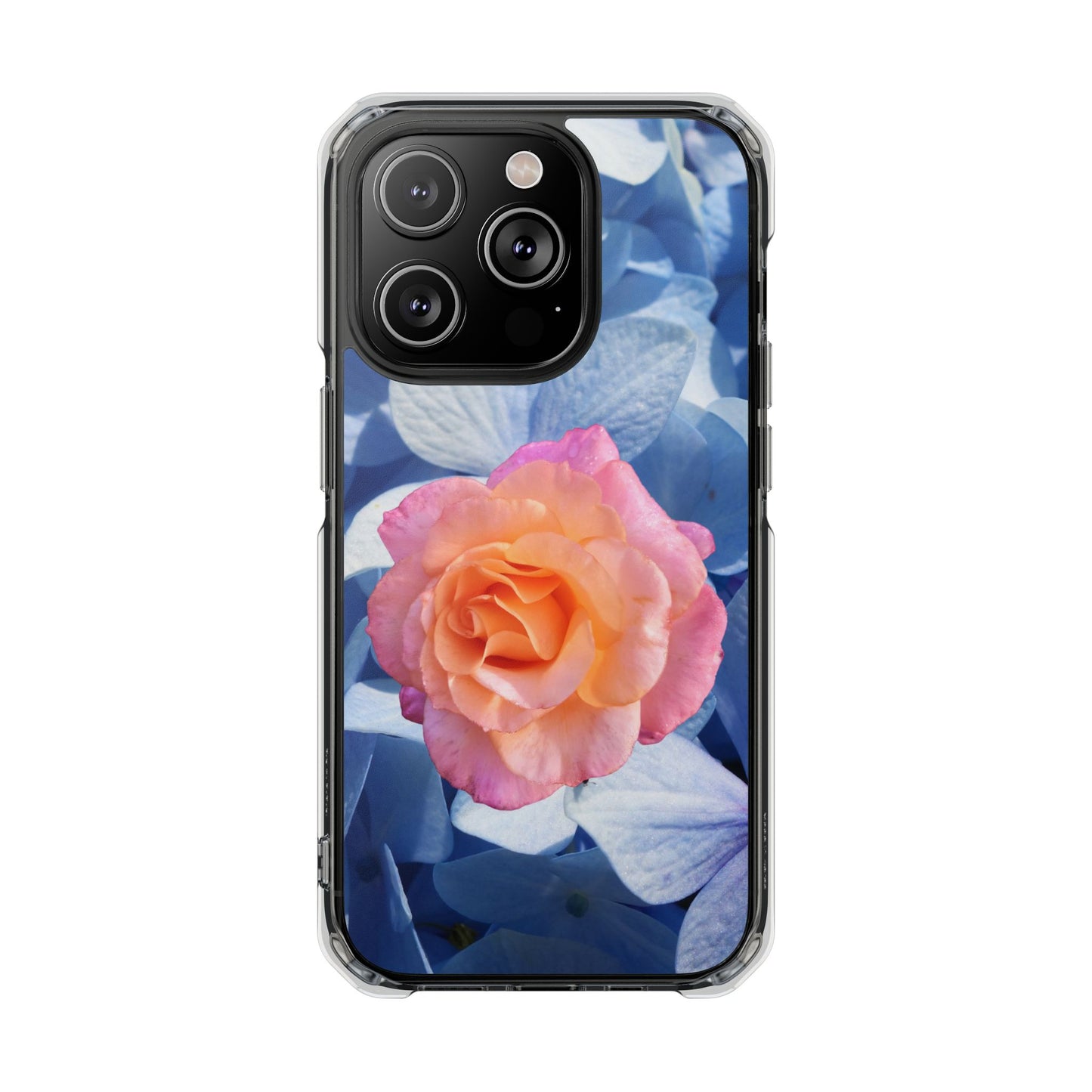 Magnetic Clear Impact Case- Rose on Blue Flowers Background