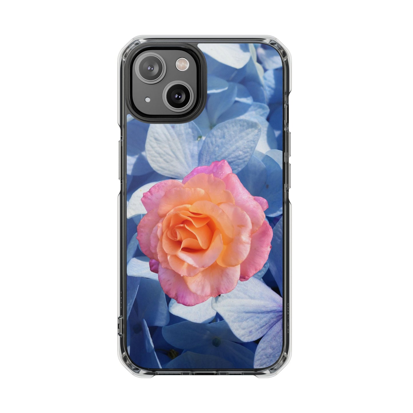 Magnetic Clear Impact Case- Rose on Blue Flowers Background