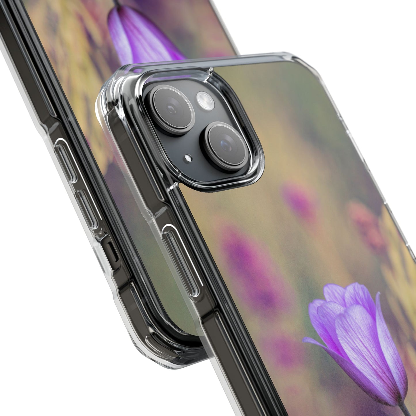 Magnetic Clear Impact Case - Purple Flower on Lavender Field Background